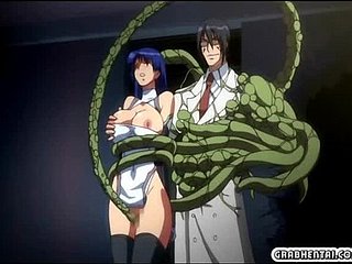hentai Busty tertangkap dan dibor oleh tentakel anime berbulu