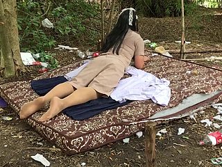 Thai ladyboy cikgu solo open-air
