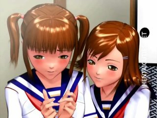 Deux écolières anime 3D devient vraiment cloués